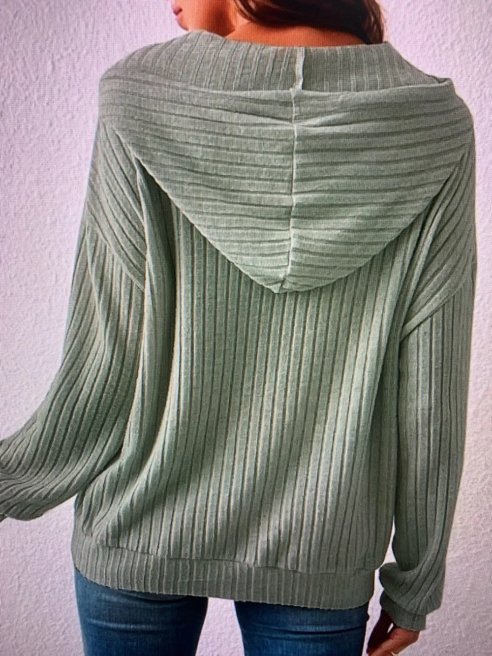 Ribbed Knit Hoodie in Sage Green - Picture 3 of 4